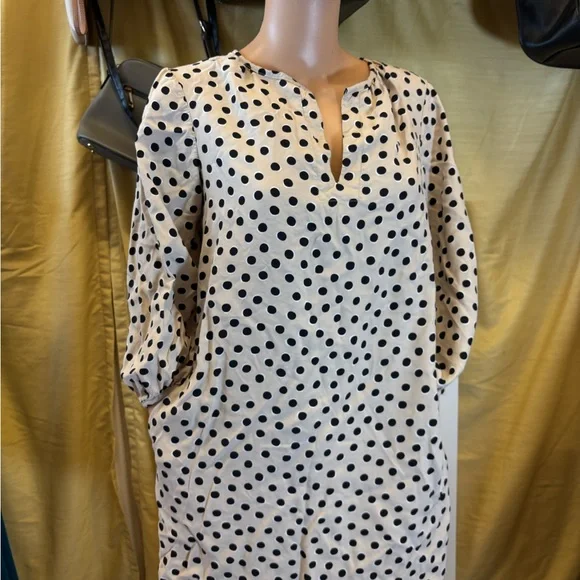 ann taylor black and white polka dot dress Berylove Women White Black Graduation Dress Polka Dot V-Neck A Line Midi Party Dress, White Black Dot / custom main image 1